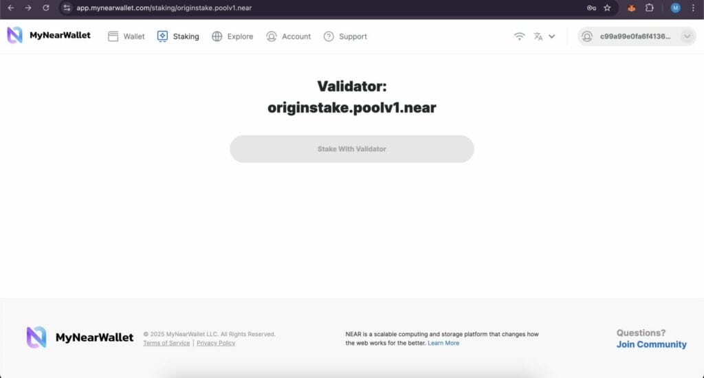 Guide to Staking NEAR on MyNearWallet and Choosing OriginStake Validator